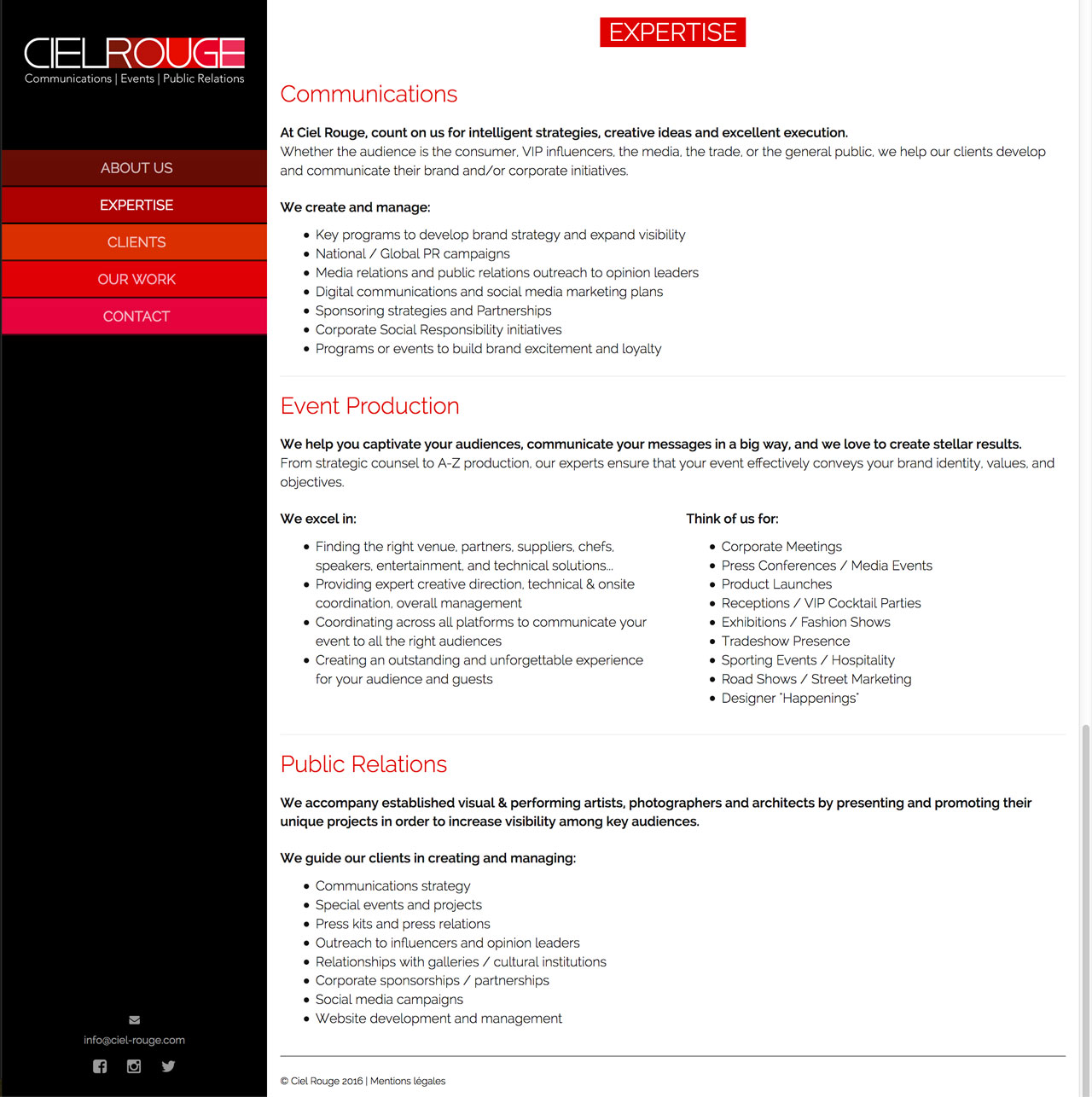 Webdesign du site Ciel Rouge