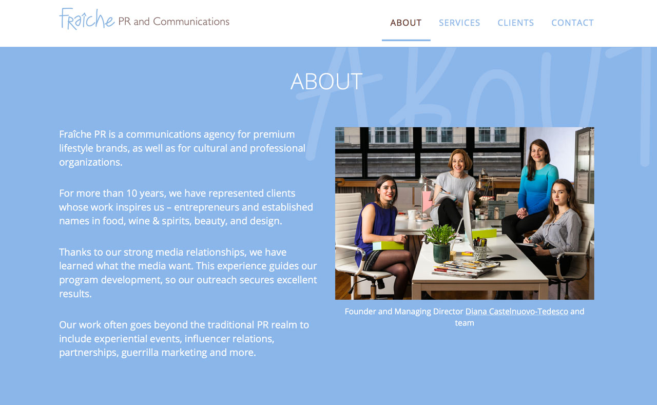 Webdesign du site Fraiche PR